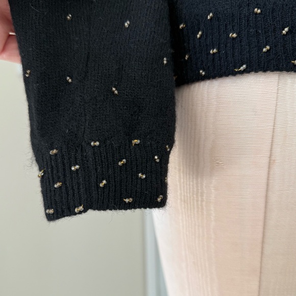 Vintage 70s Gold Beaded Embellished Black Cardigan - S - Picture 9 of 13